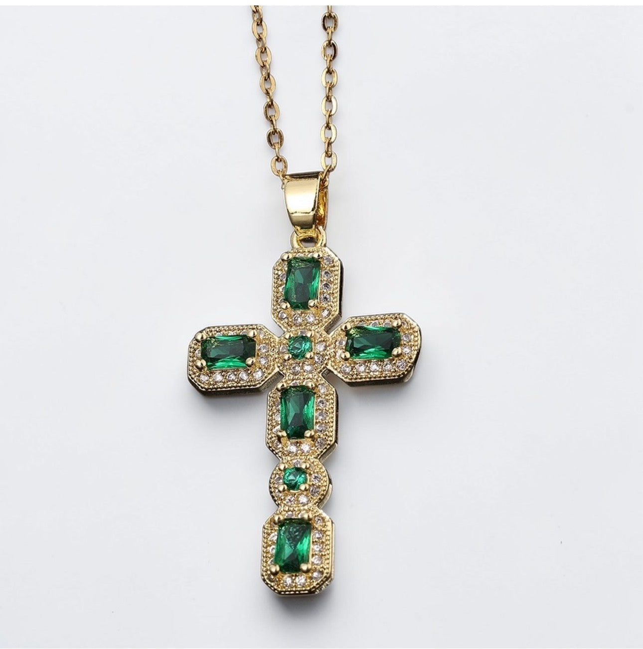 Micro Pave Multicolor Zirconia Cross Pendant Necklace