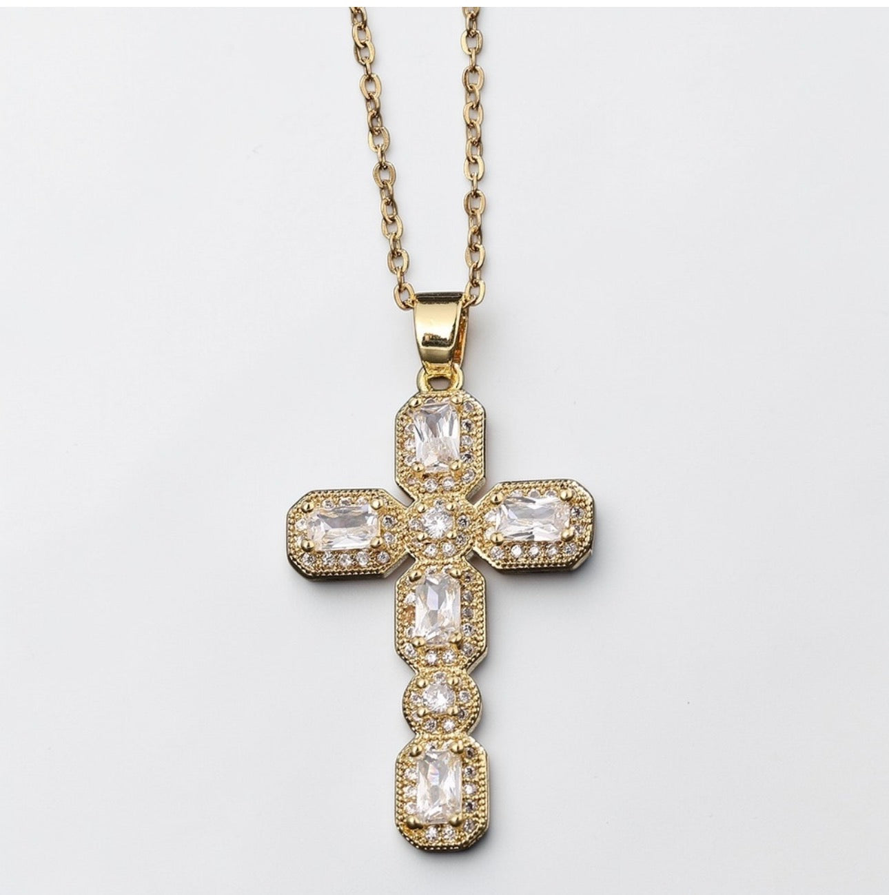 Micro Pave Multicolor Zirconia Cross Pendant Necklace