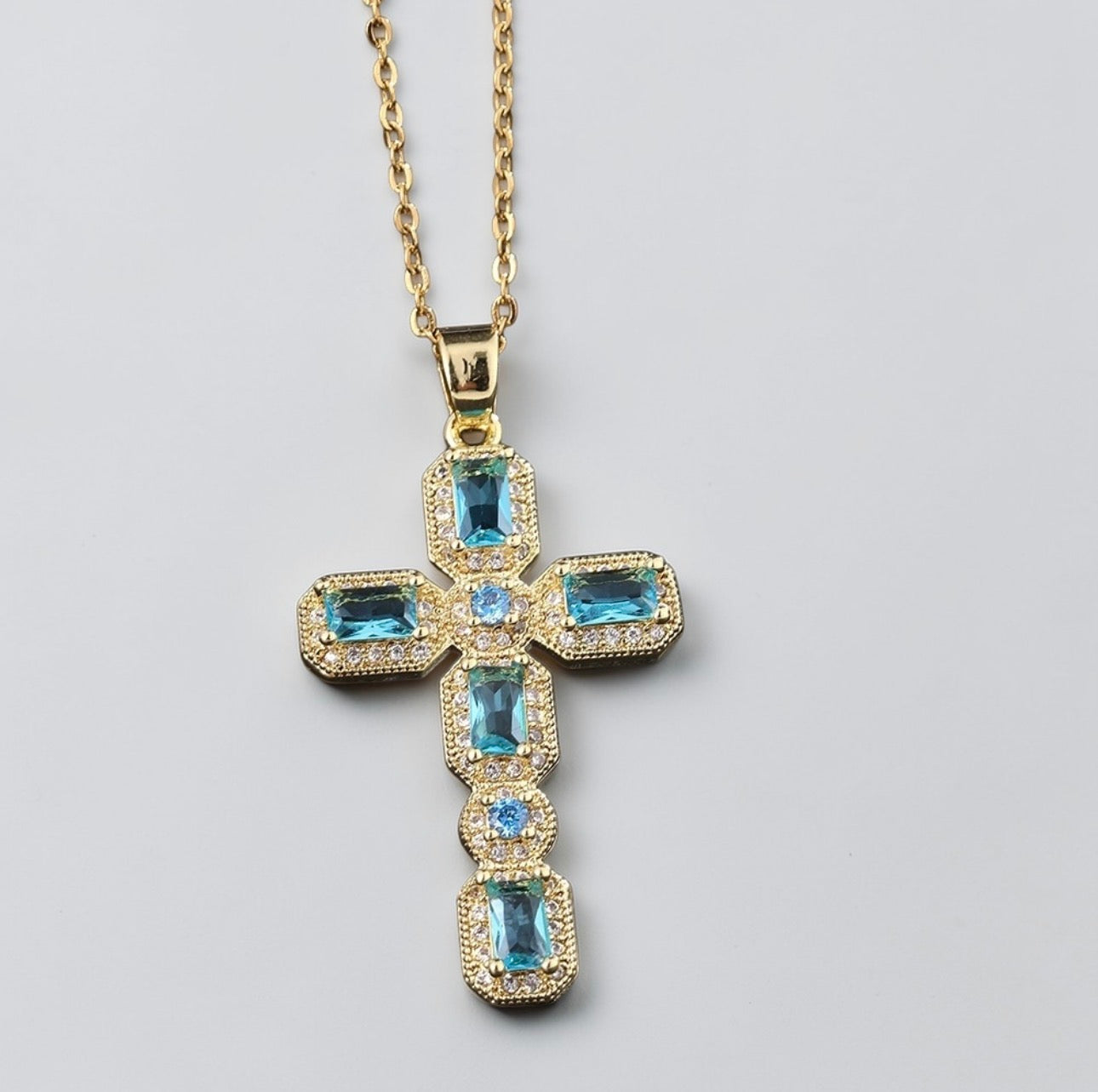 Micro Pave Multicolor Zirconia Cross Pendant Necklace