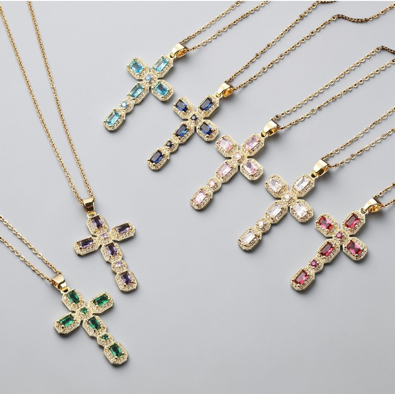 Micro Pave Multicolor Zirconia Cross Pendant Necklace