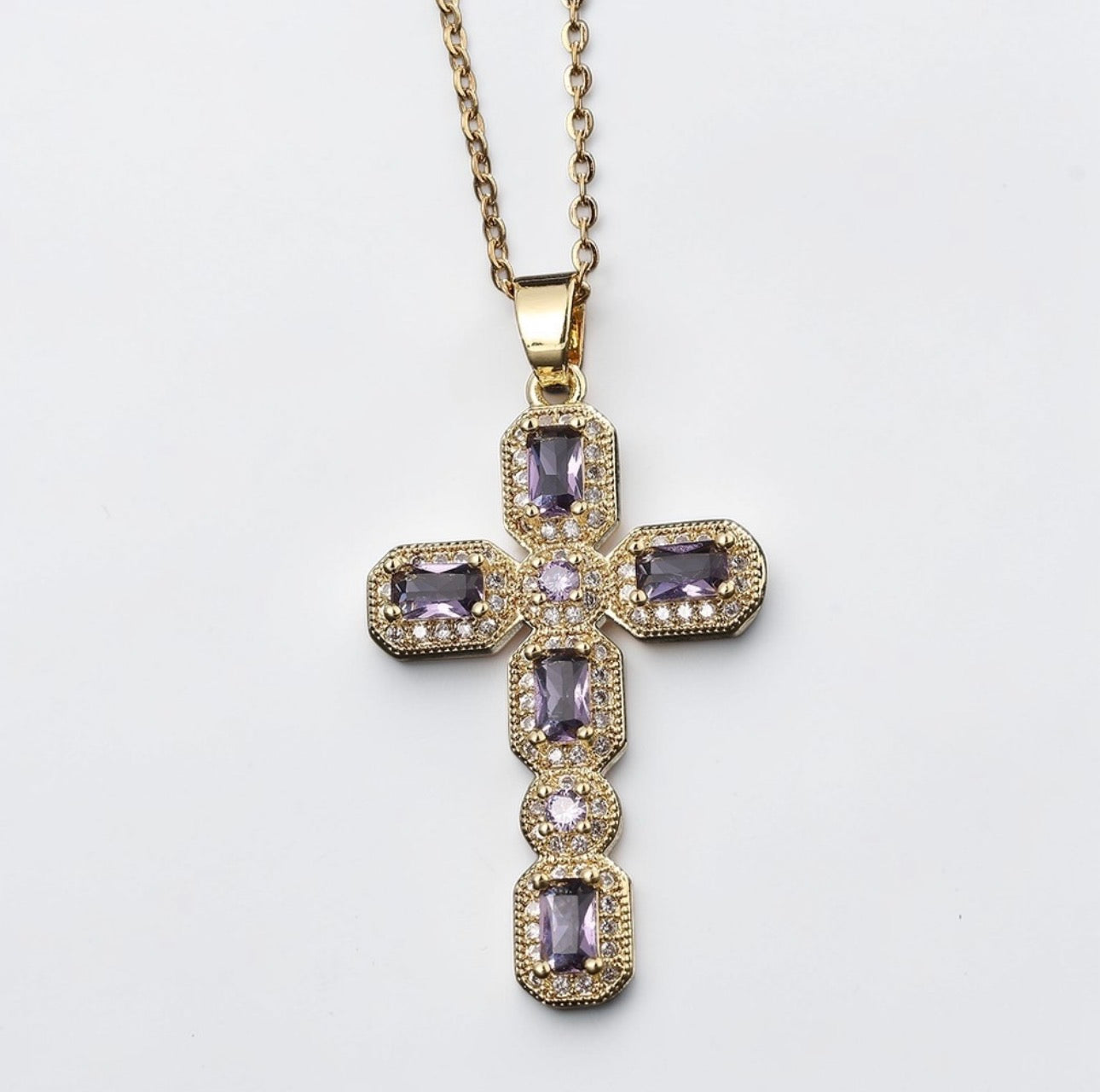 Micro Pave Multicolor Zirconia Cross Pendant Necklace
