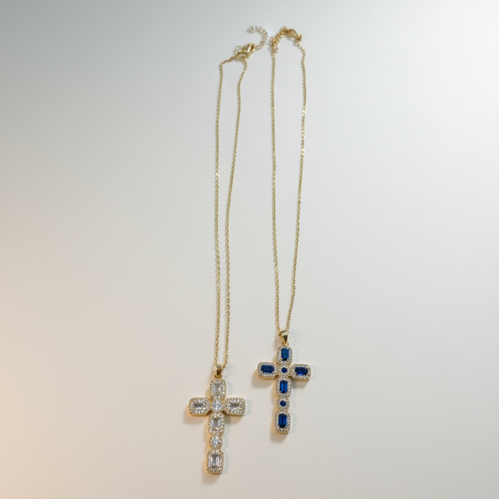 Micro Pave Multicolor Zirconia Cross Pendant Necklace