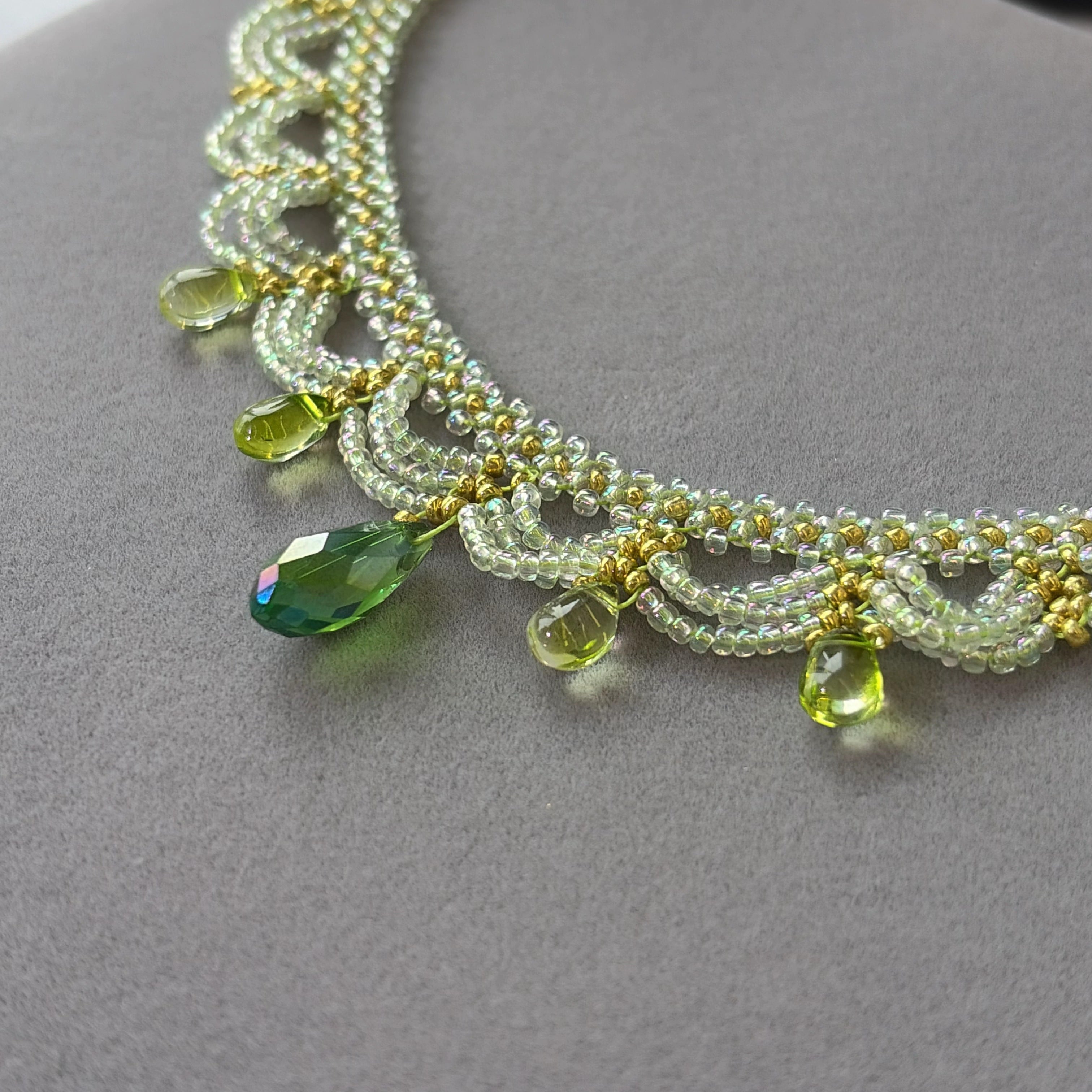 Handwoven Green Lace Beaded Choker Boho Statement Necklace