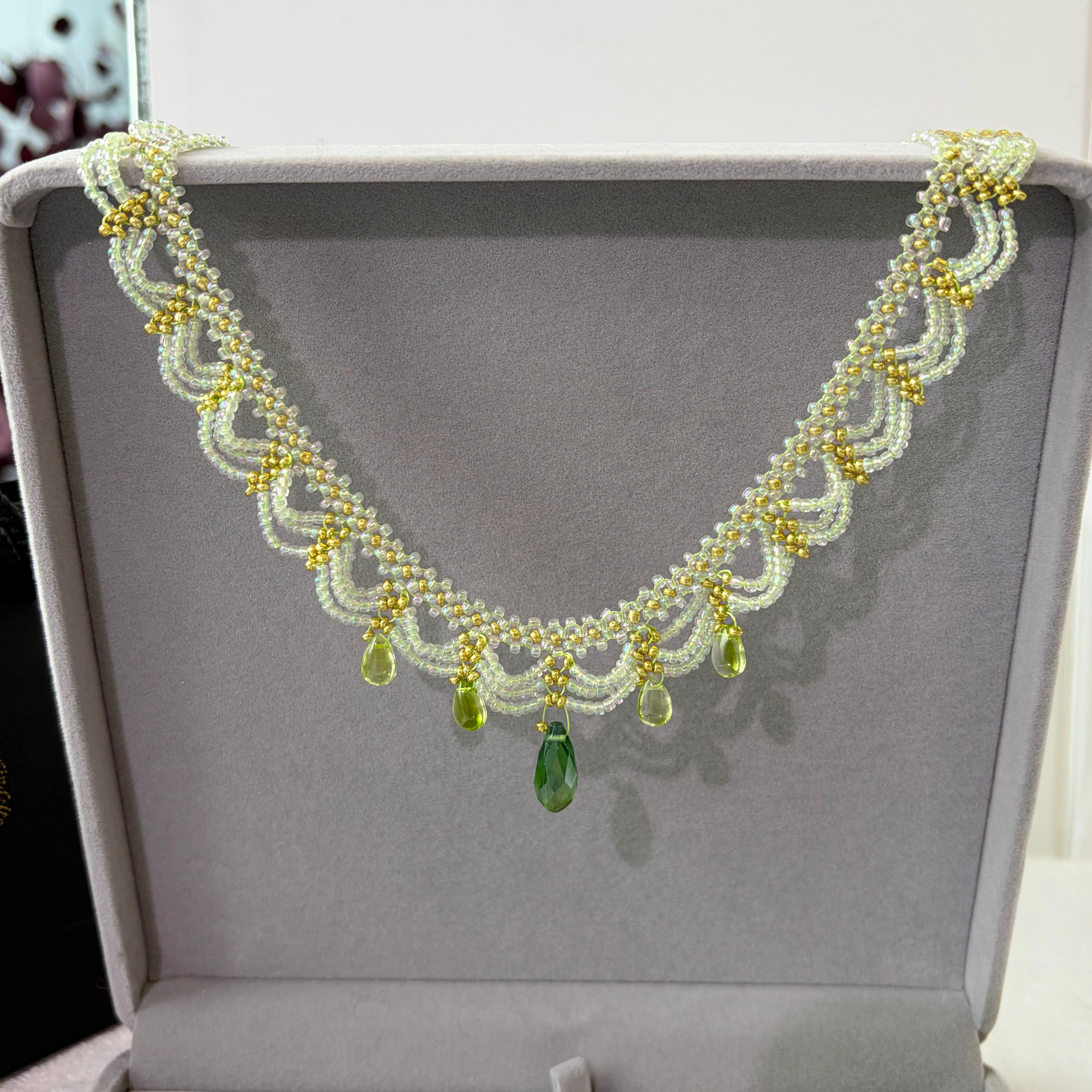 Handwoven Green Lace Beaded Choker Boho Statement Necklace