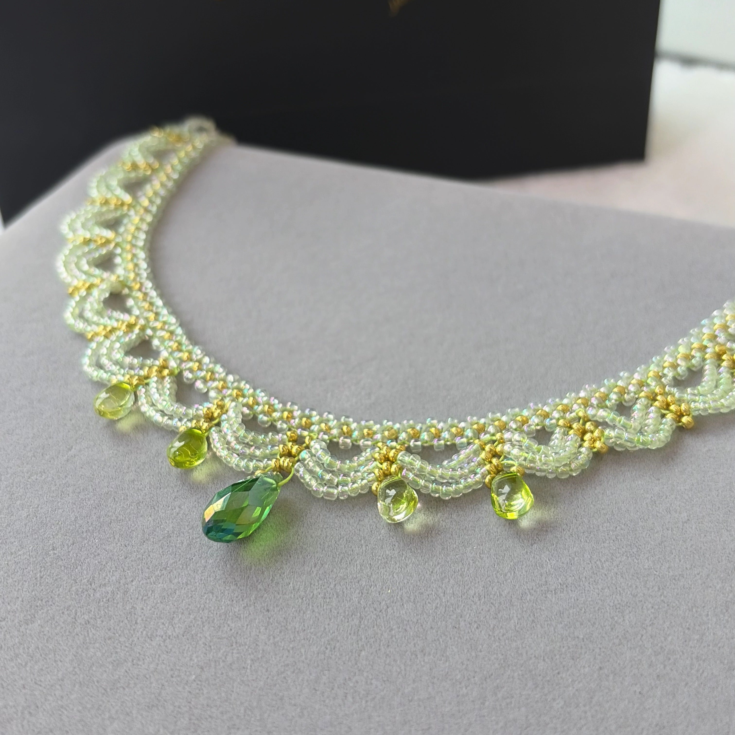 Handwoven Green Lace Beaded Choker Boho Statement Necklace
