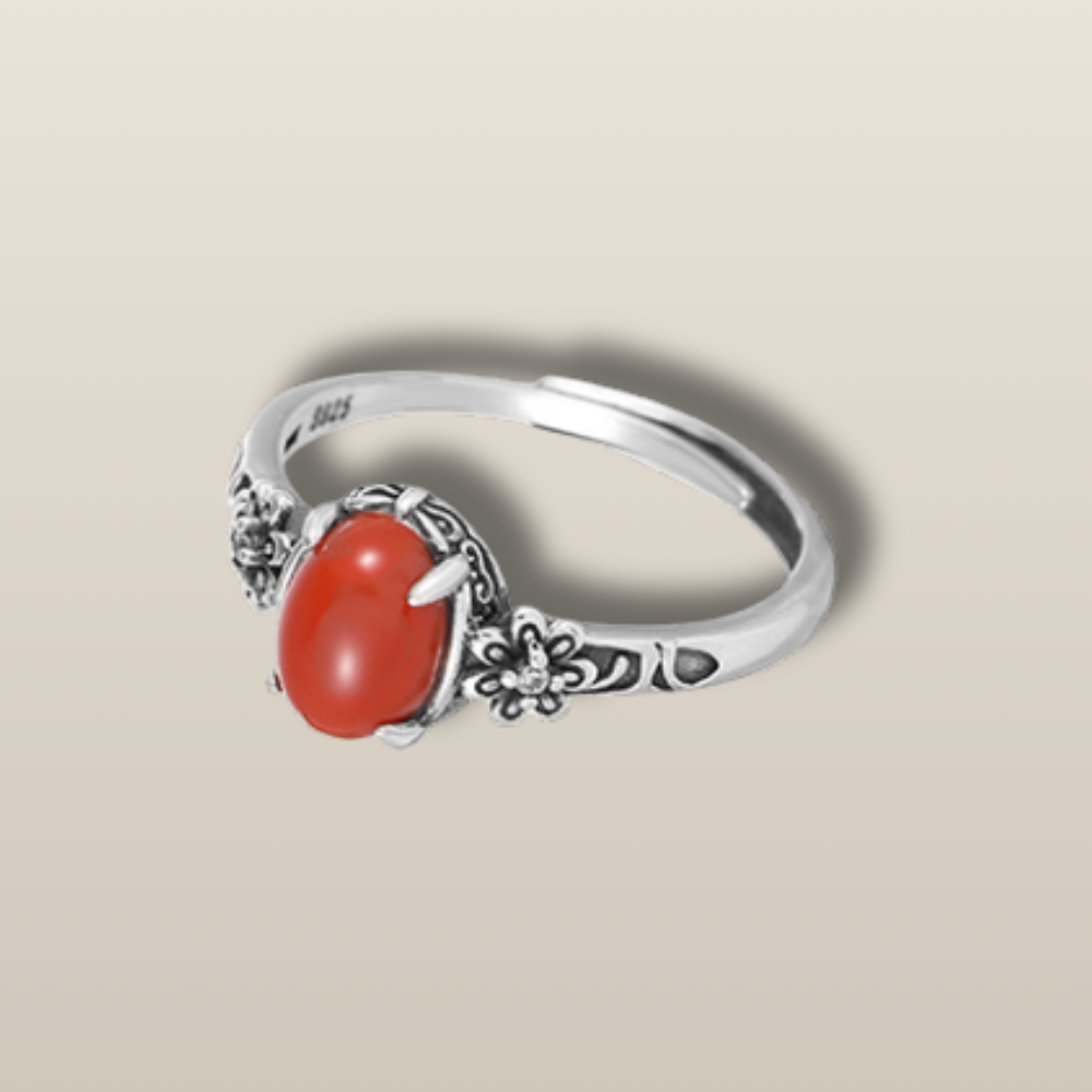 Red Agate Turquoise Silver Healing Ring