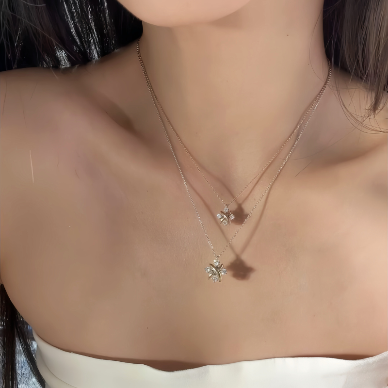 Cross Knot Artificial Diamond 925 Silver Plated Necklace