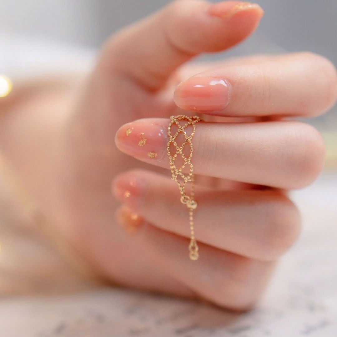 Gold Beaded Mesh Adjustable Minimalist Bracelet Ring Set