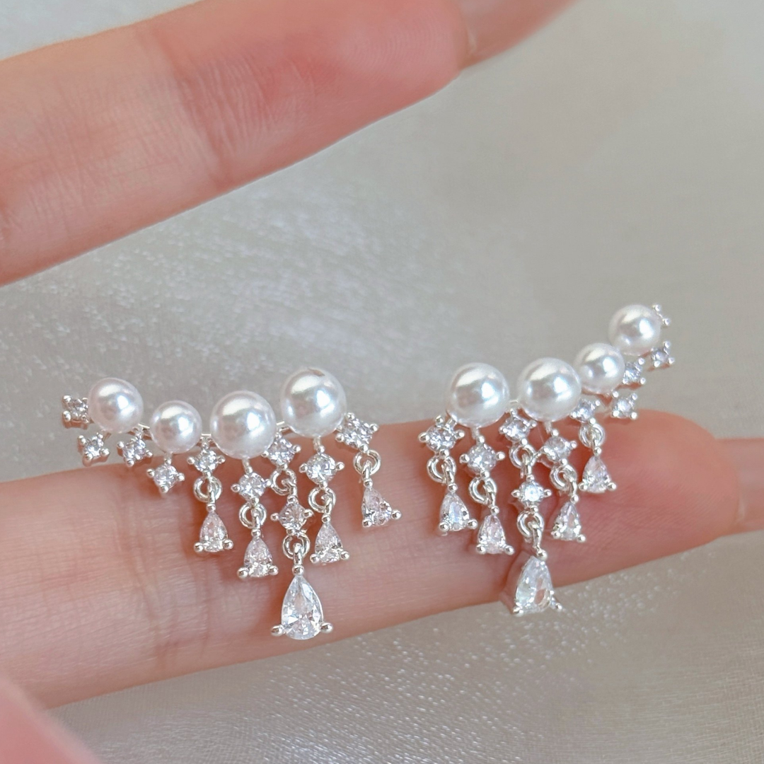 Pearl Tassel Ear Cuff Earrings Cubic Zirconia Drop Earrings