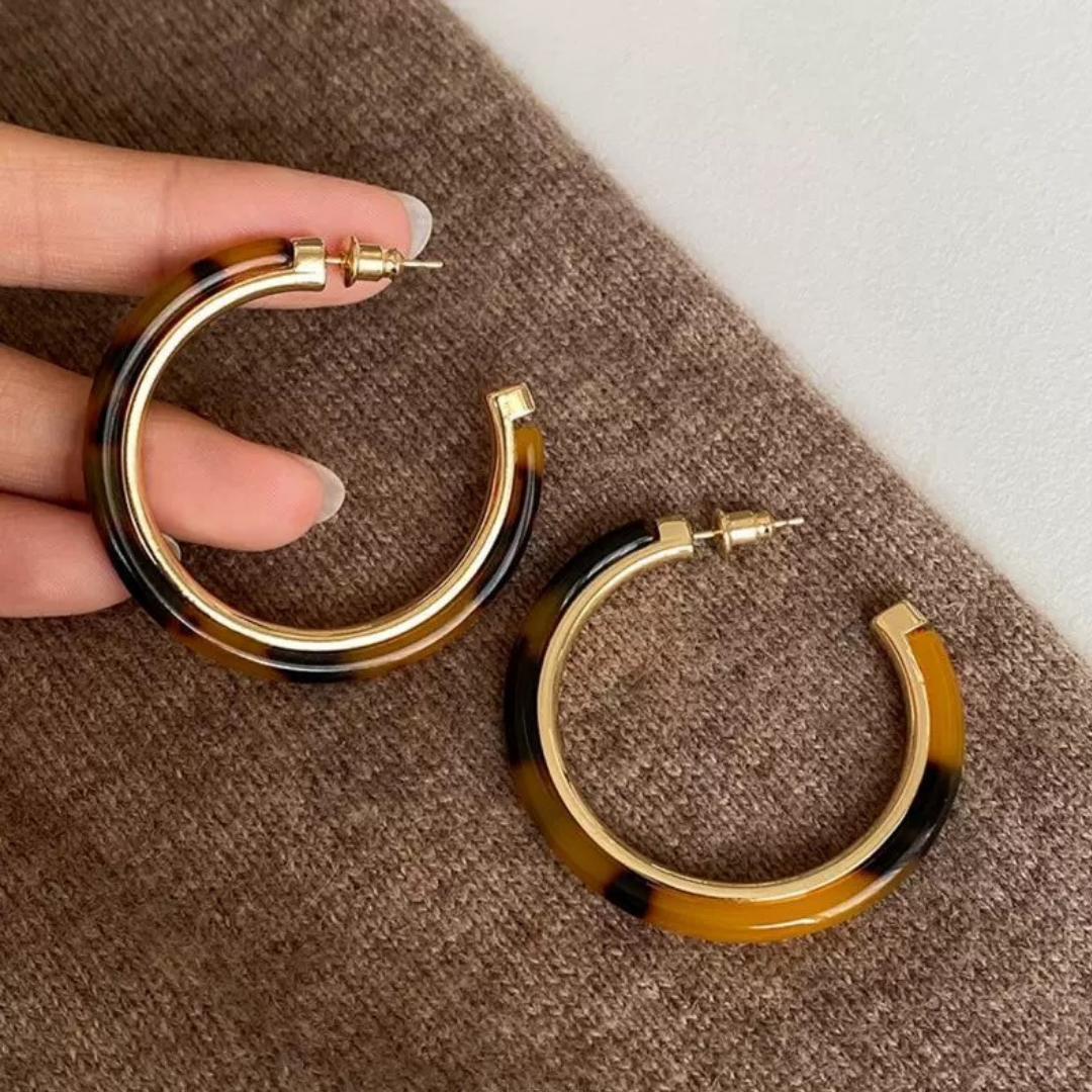 Vintage Tortoiseshell C-Shaped Hoop Statement Earrings