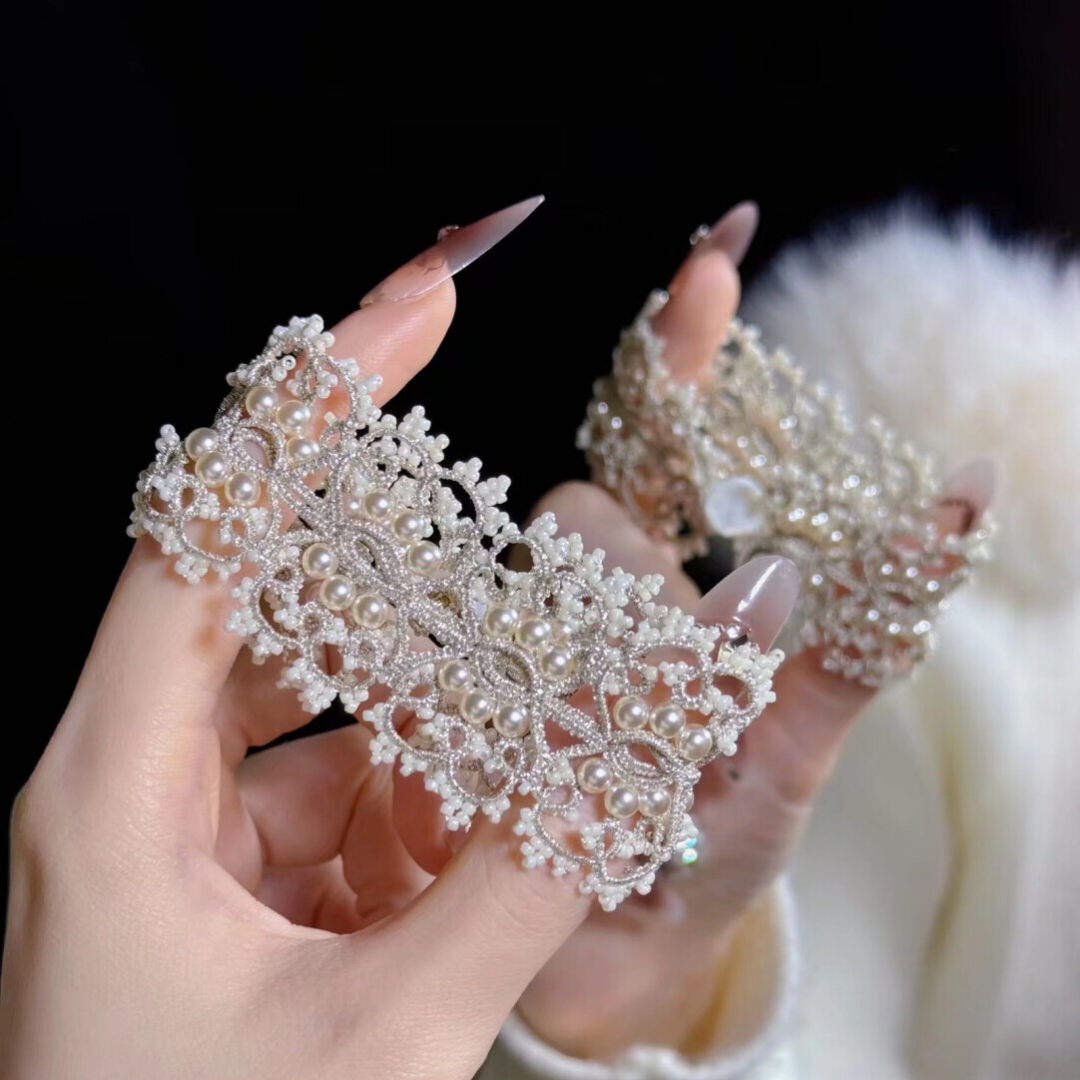 White Pearl Handwoven Tatting Lace Adjustable Bracelet