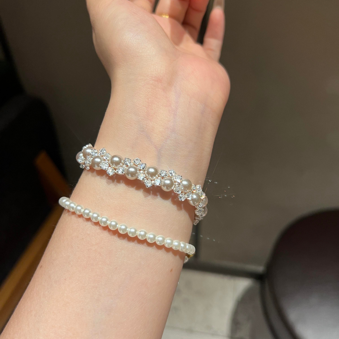 Handwoven French Tatting Pearl & Zircon Bracelet