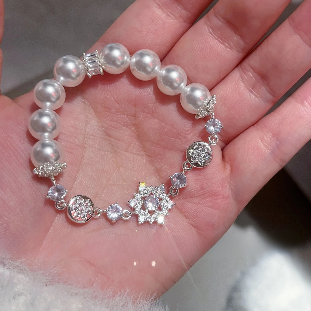 Crystal Snowflake and Pearl Bracelet