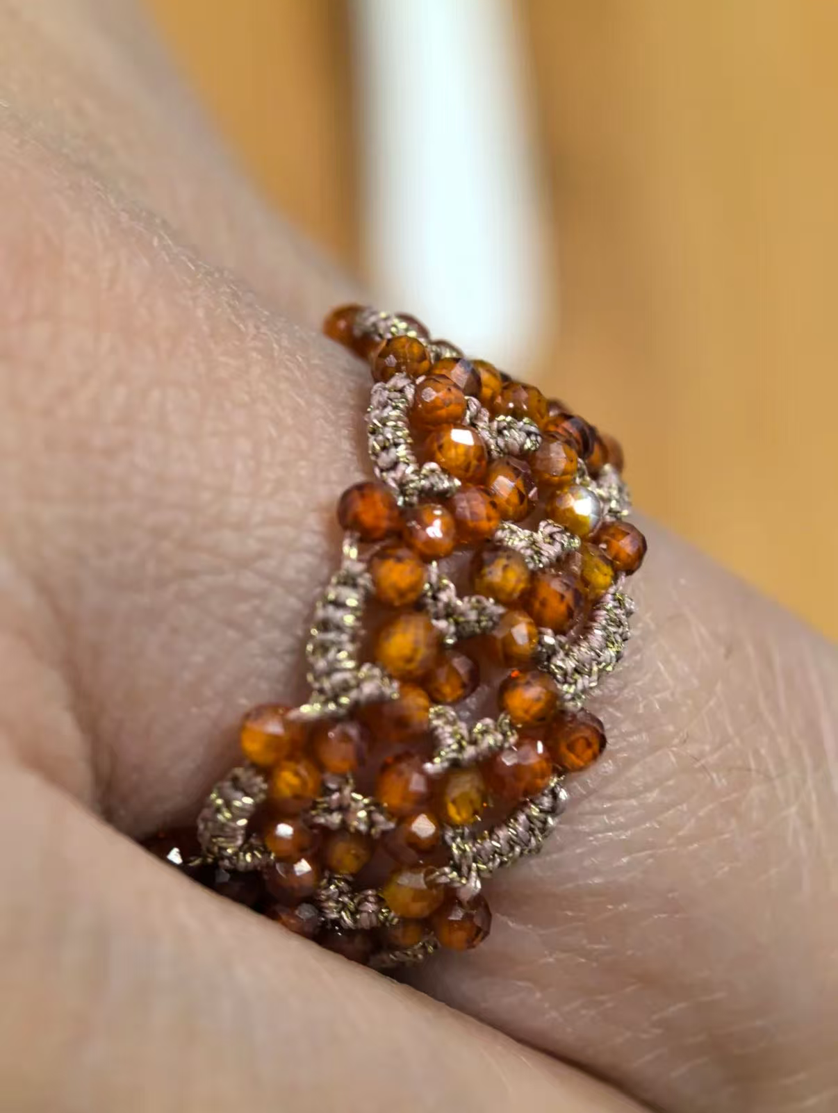 Handwoven Beads Metal Radiance Artisan Weave Ring