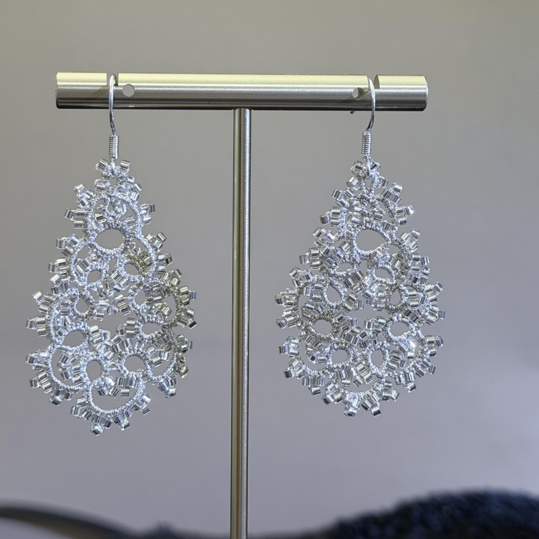 French Frivolite Lace Handwoven Beaded Earrings