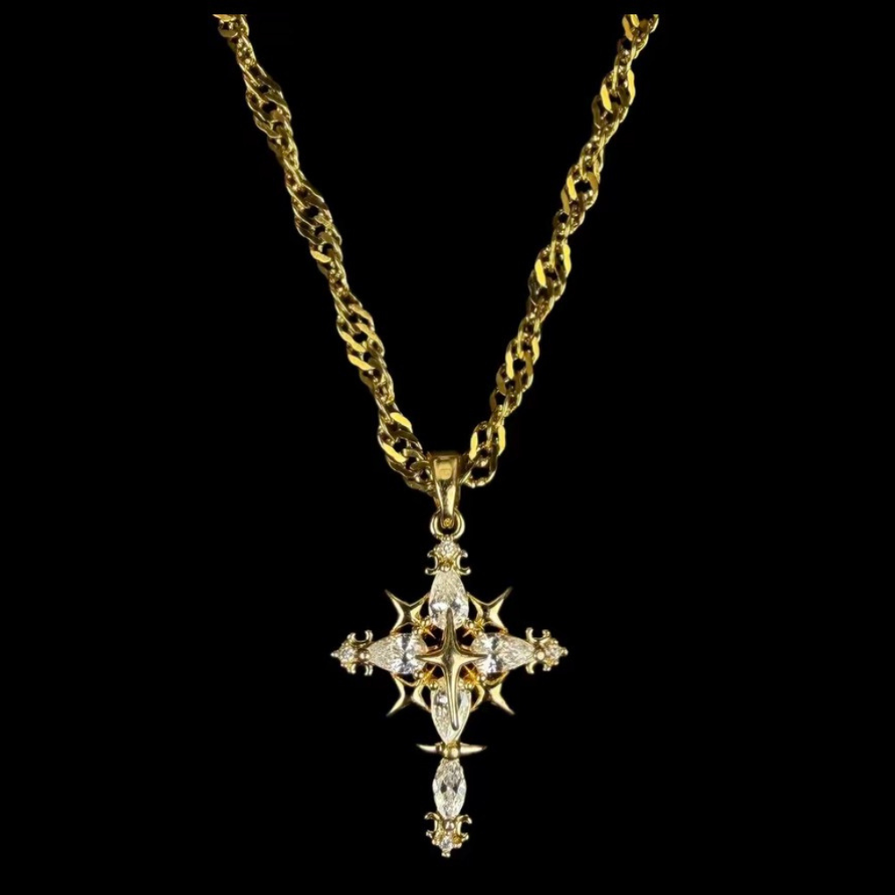 Luxury Cross Pendant Titanium Steel Paved Diamond Necklace