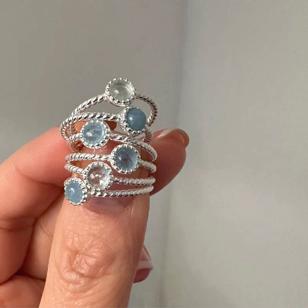Aquamarine Silver Serenity Clarity Healing Ring