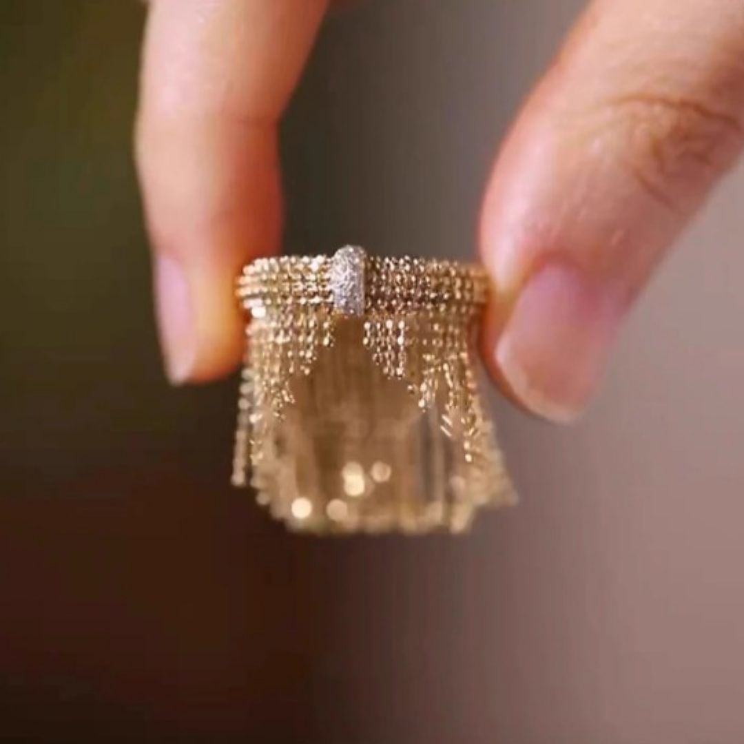 Italian Gold Tassel Ring Statement Fringe Ring