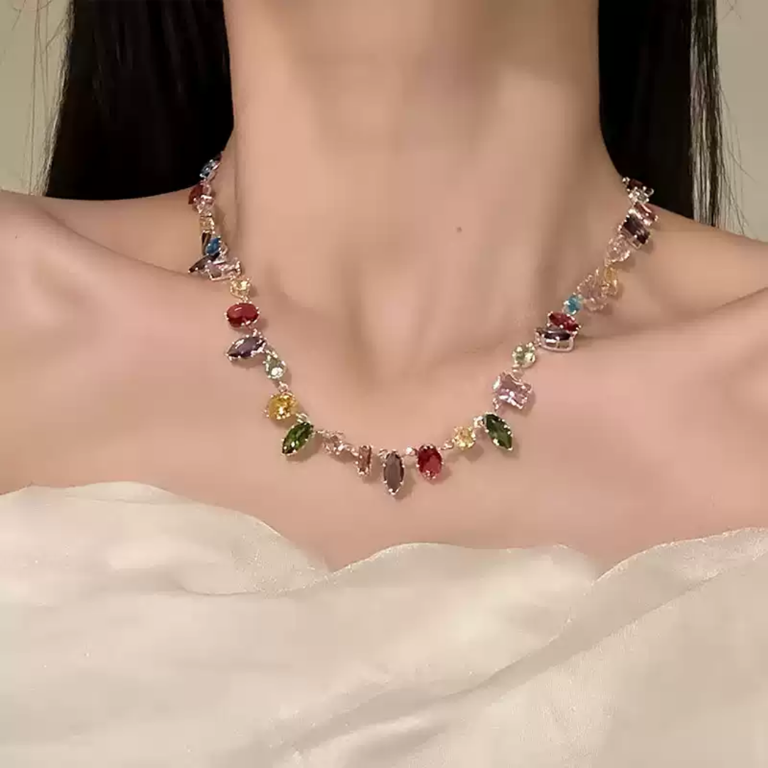 Dopamine Colorful Crystal Rainbow Gemstone Statement Necklace / Bracelet / Earrings