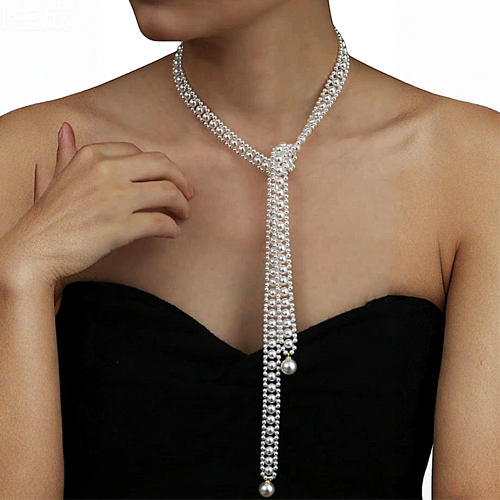 Handwoven Pearl Fringe Elegant Y Style Necklace