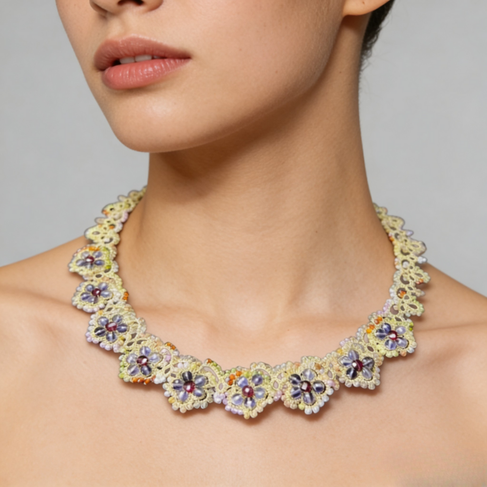 Handwoven Floral Beaded Elegant Style Necklace