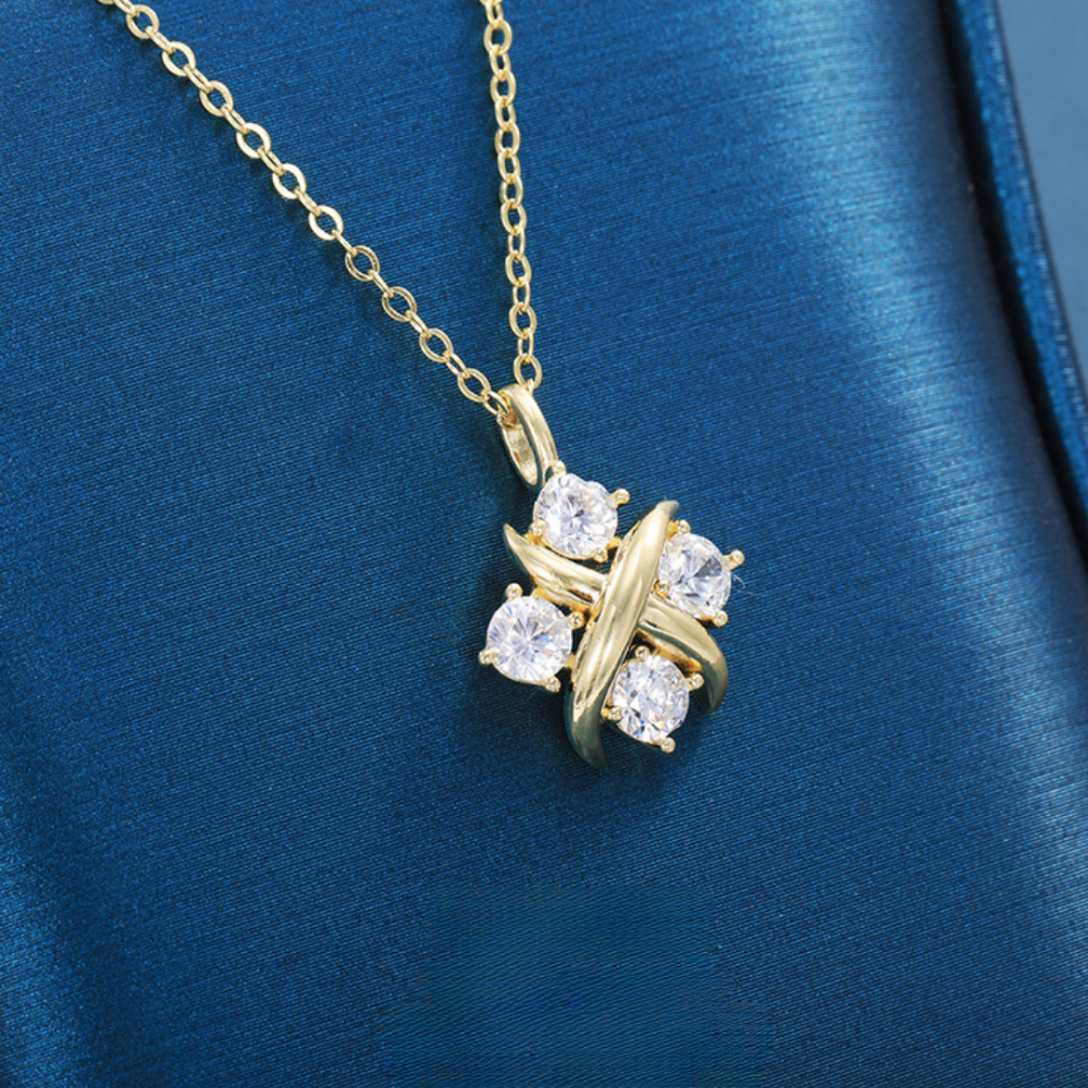 Cross Knot Artificial Diamond 925 Silver Plated Necklace