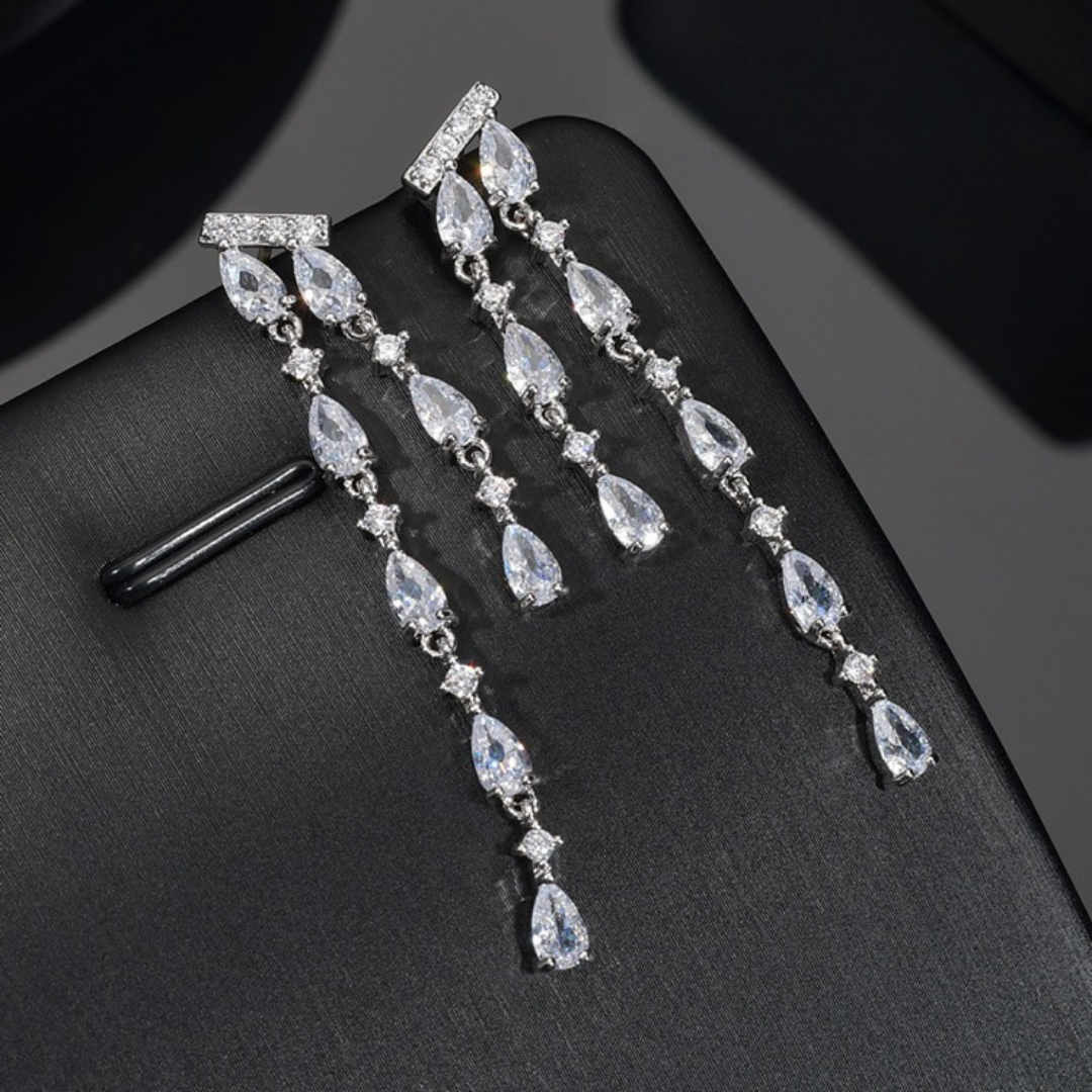 Green Teardrop Cubic Zirconia Dangle Elegant Statement Earrings
