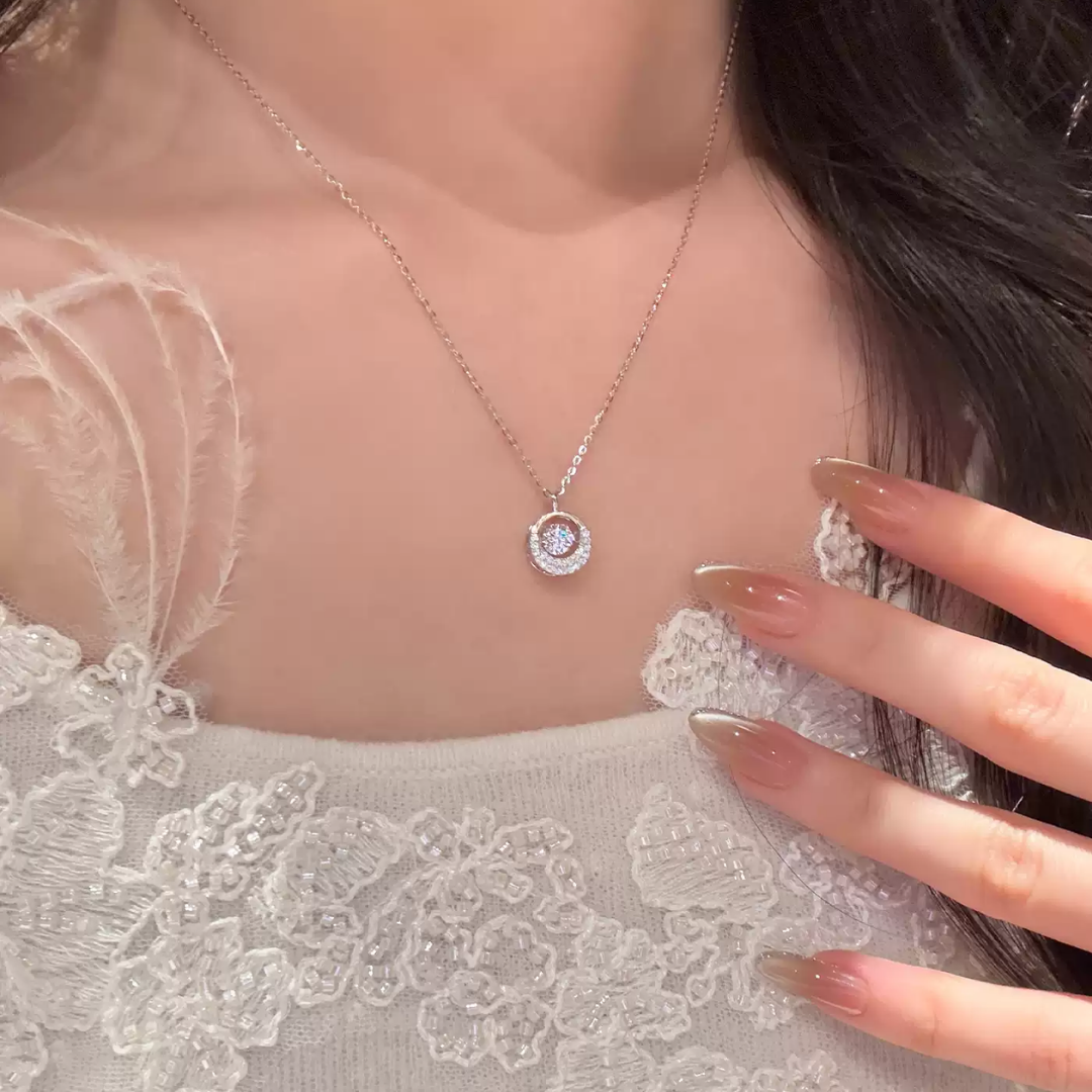 Dancing Heart Rotating Diamond Sterling Pendant Necklace