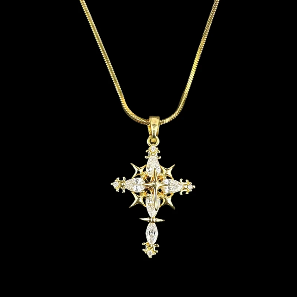 Luxury Cross Pendant Titanium Steel Paved Diamond Necklace