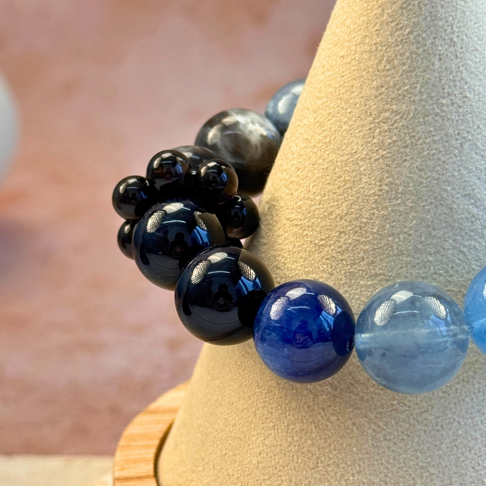 Aquamarine Obsidian Kyanite Balance Bracelet