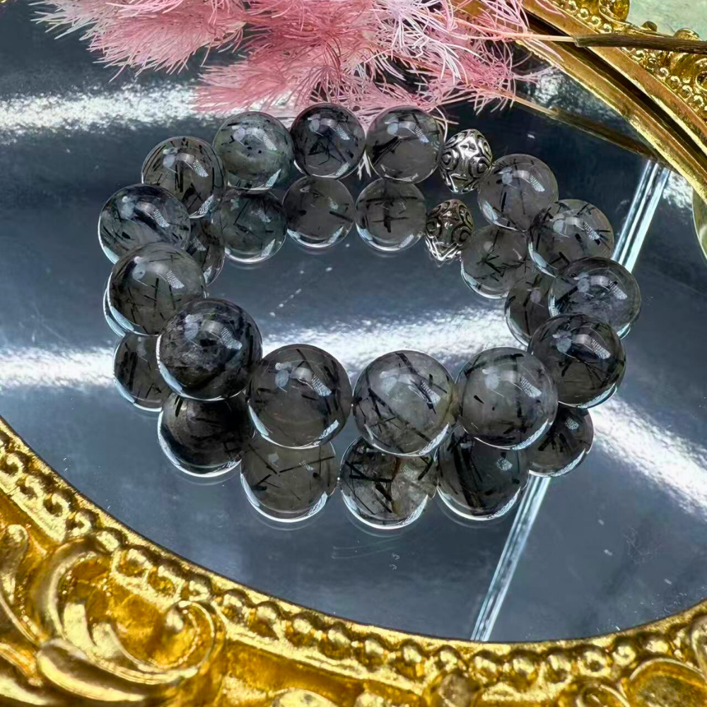 Black Rutilated Quartz Silver Protection Bracelet