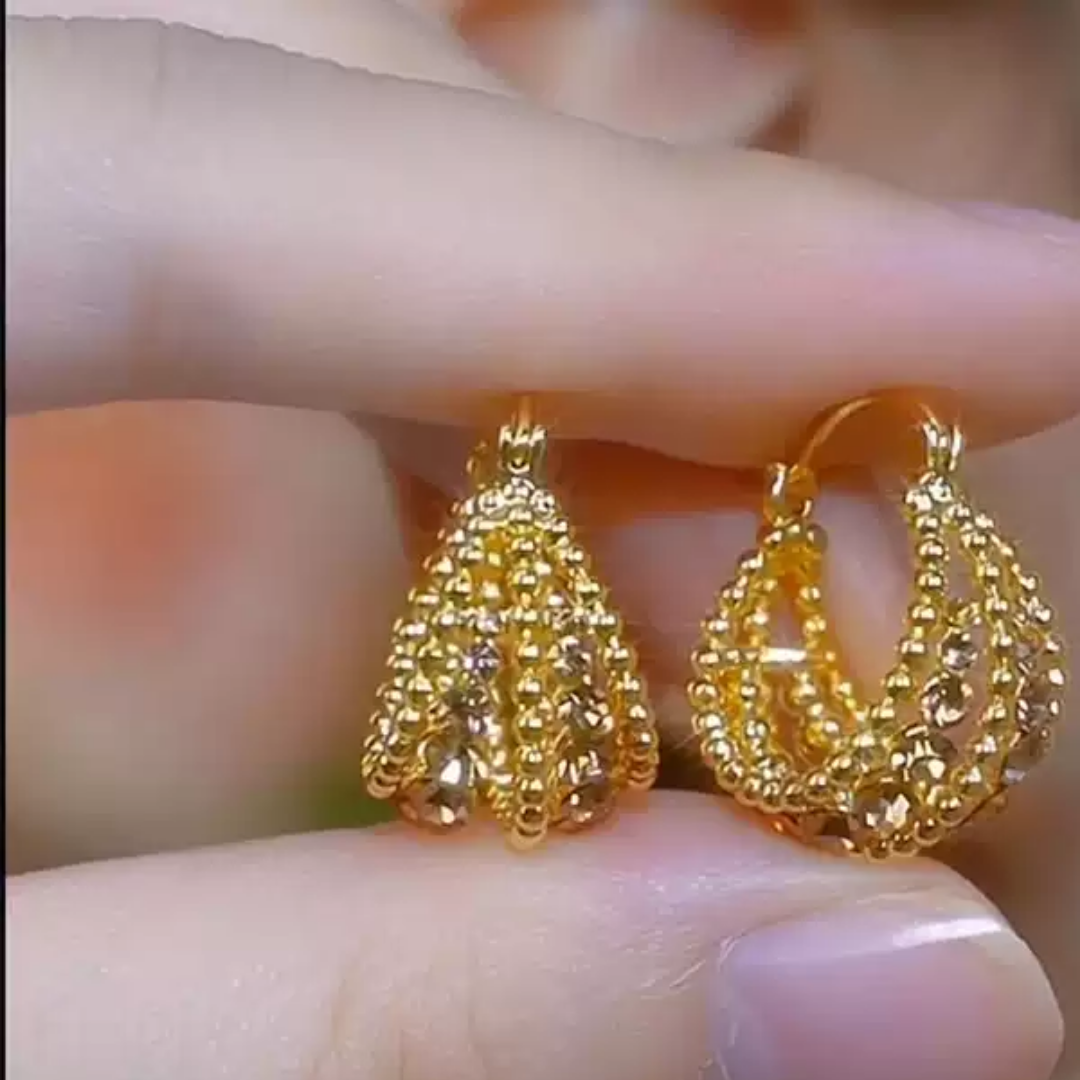 Gold Plated Cubic Zirconia Dome Hoop Vintage Statement Earrings
