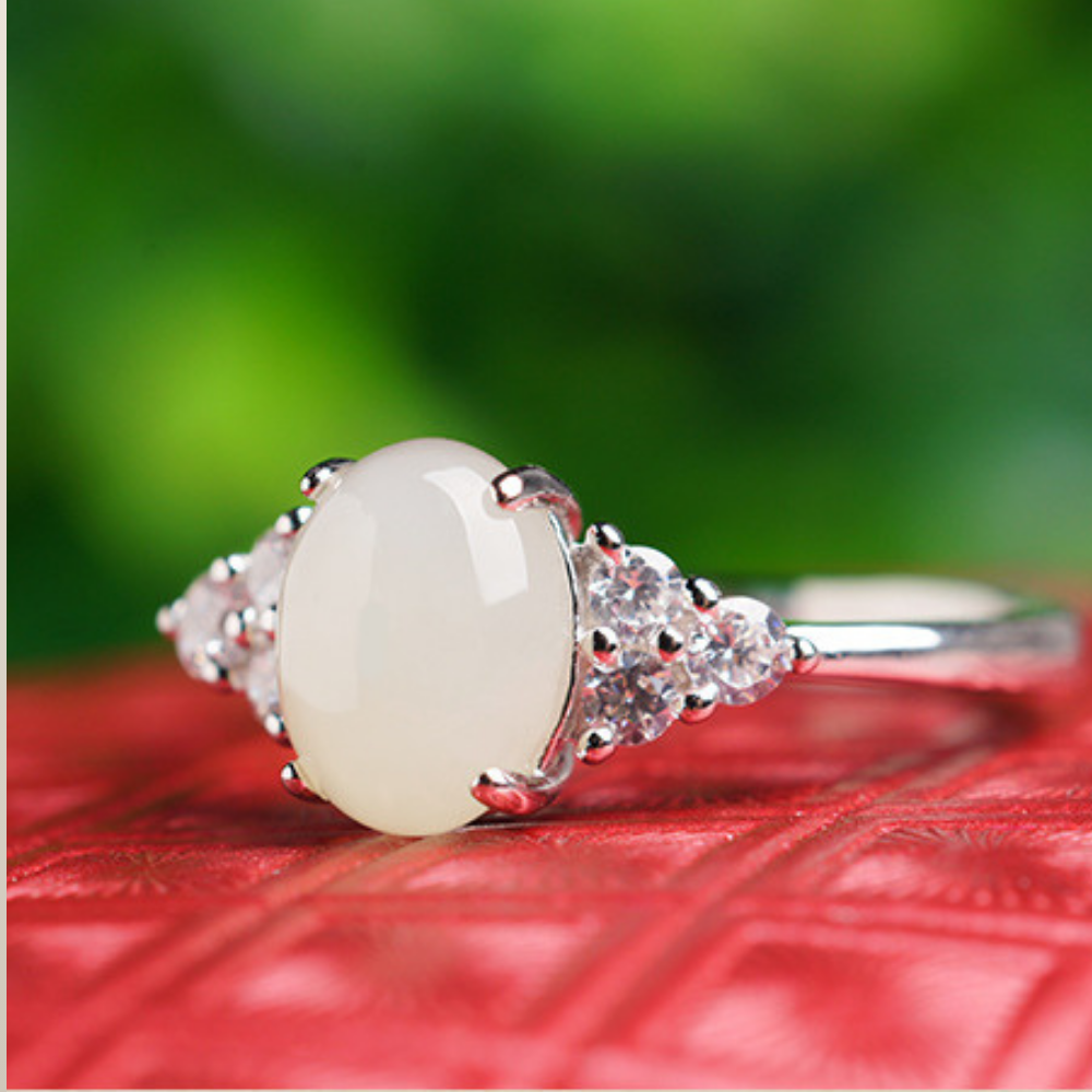 Hetian Jade Clear Quartz Serenity Ring