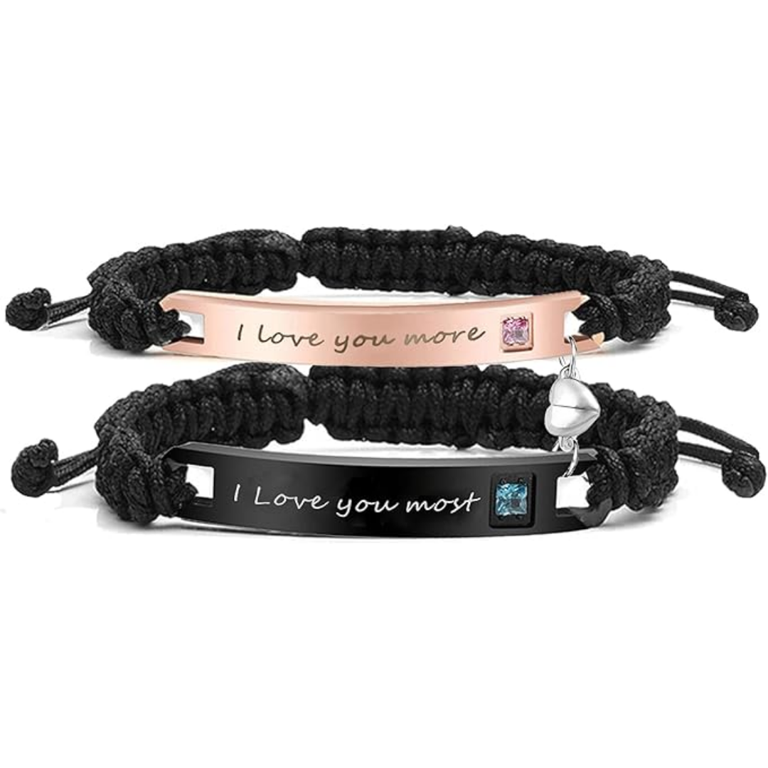 Couple Relationship Engraved Adjustable Braided Cord Bracelet