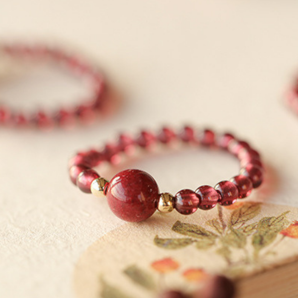 Garnet Vital Spark Adjustable Beaded Ring