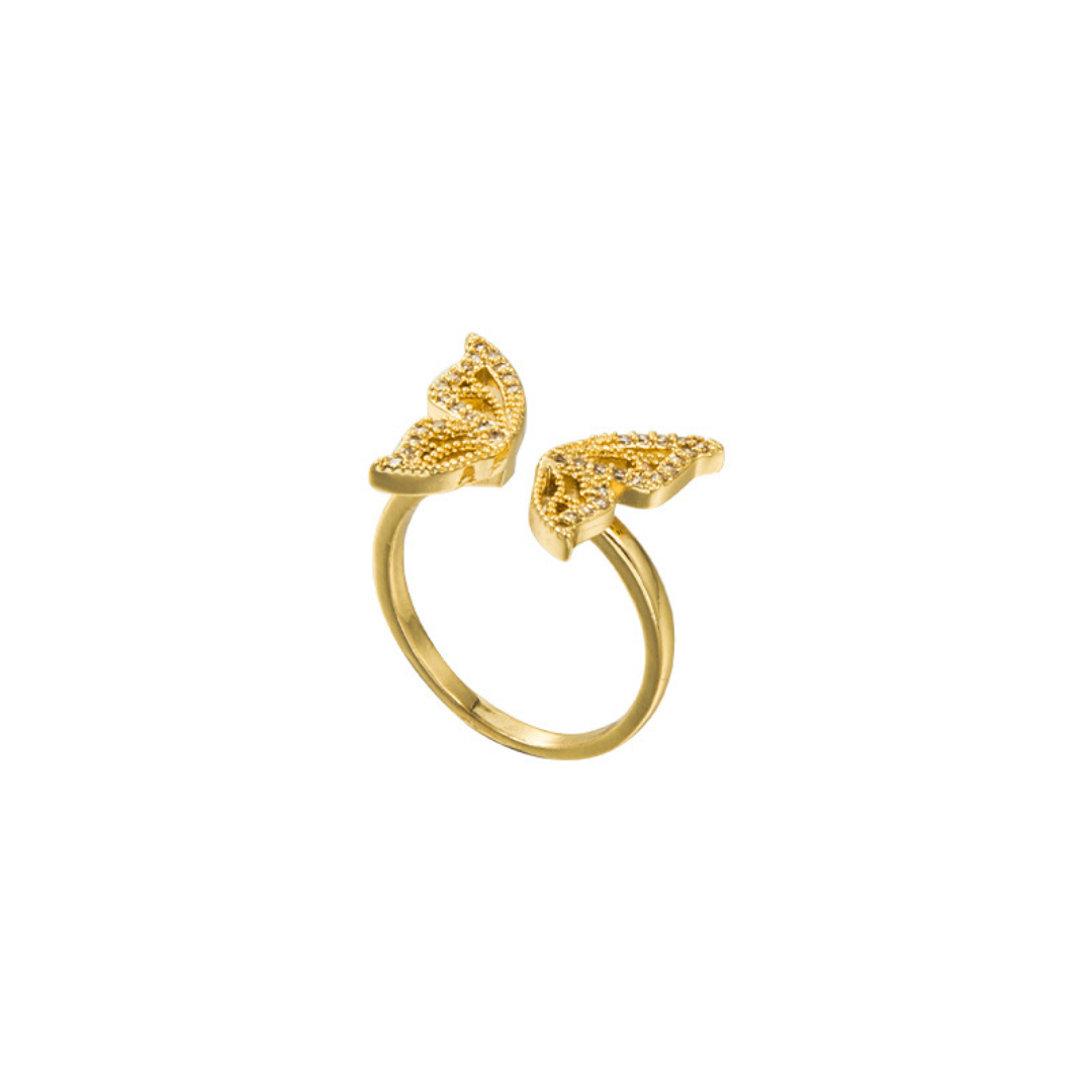 Adjustable Gold Butterfly Open Ring Dainty Wrap Ring