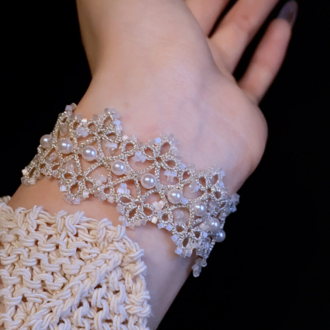 French Vintage Pearl Handwoven Tatting Bracelet