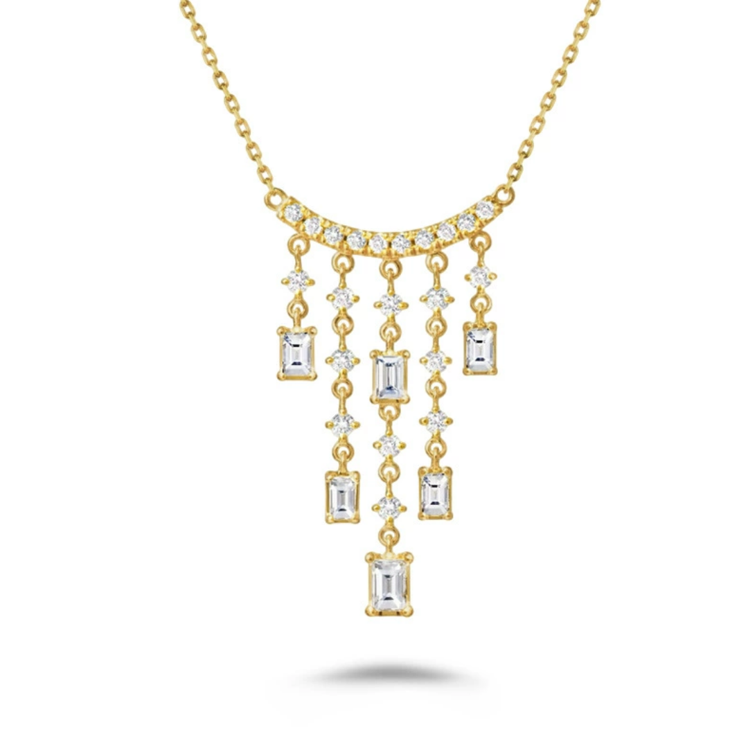 Gold Plated Cubic Zirconia Tassel Japanese Luxury Necklace