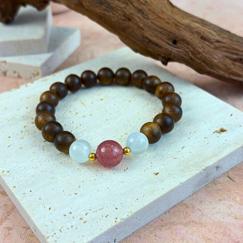 Strawberry Quartz White Agate Serenity Bracelet