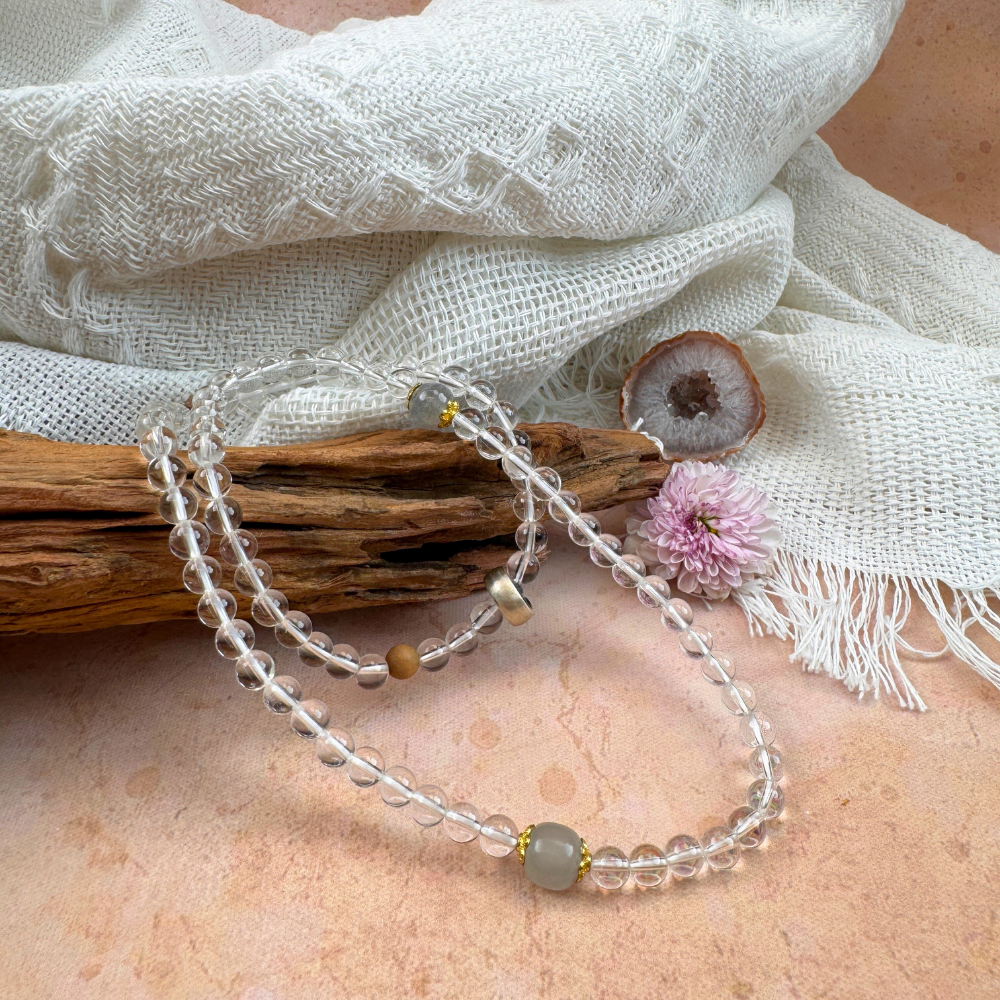 Moonstone Clear Quartz Sandalwood Serenity Bracelet