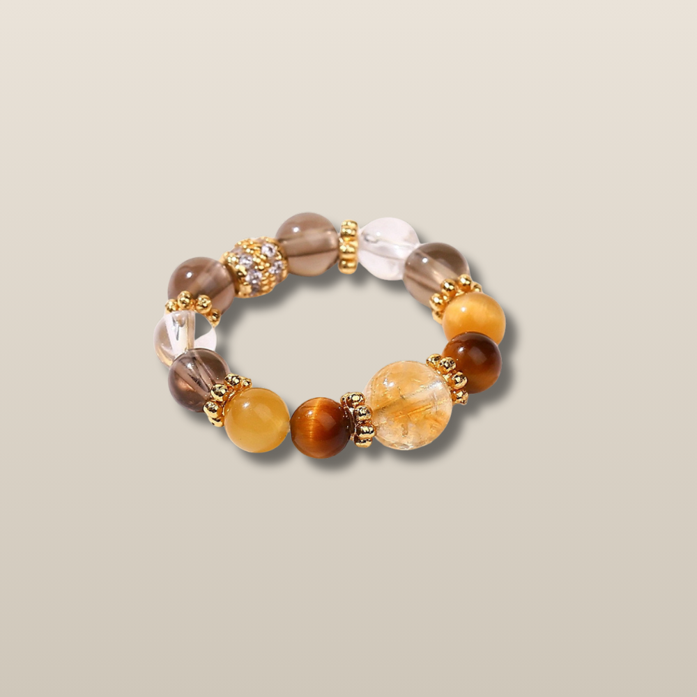 Citrine Tiger Eye Smoky Quartz Abundance Ring