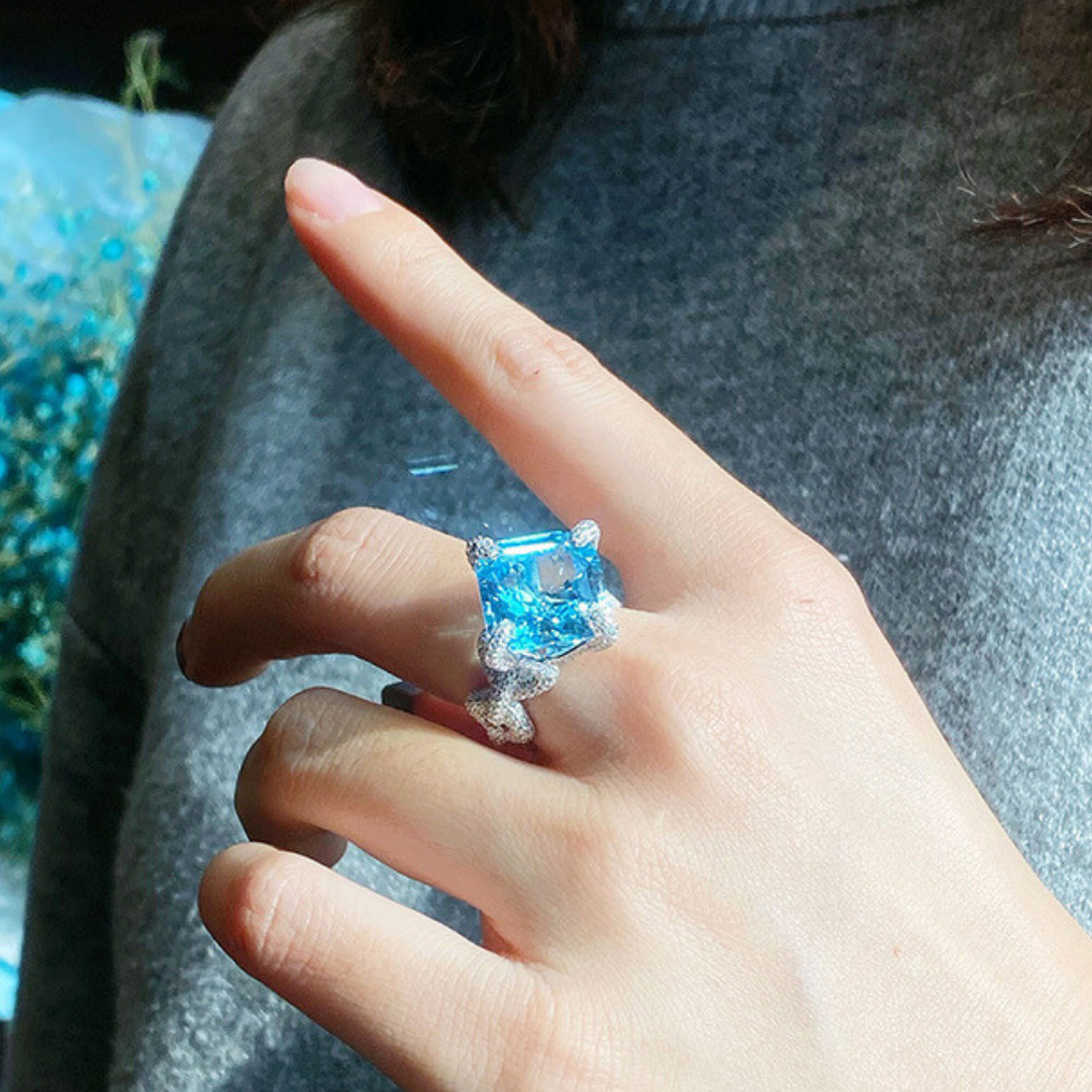 Aquamarine Dreamwave Adjustable Statement Ring