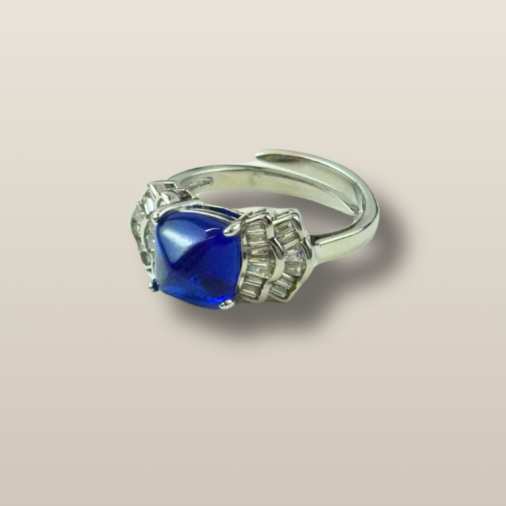 Blue Spinel Clear Quartz Harmony Energy Crystal Ring