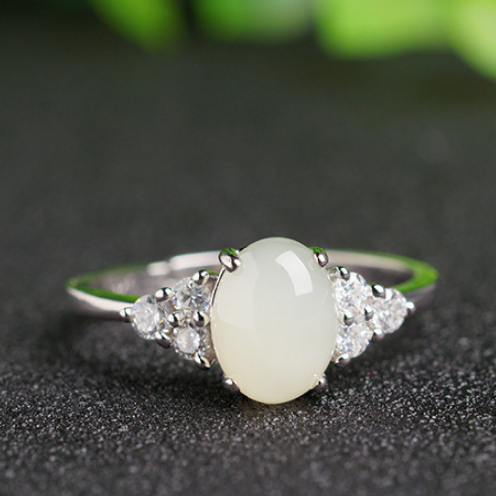 Hetian Jade Clear Quartz Serenity Ring