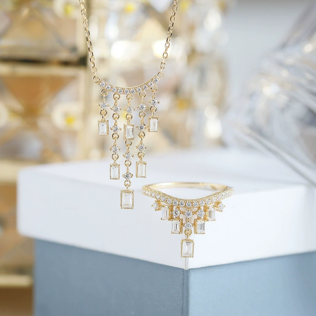 Gold Plated Cubic Zirconia Tassel Japanese Luxury Necklace