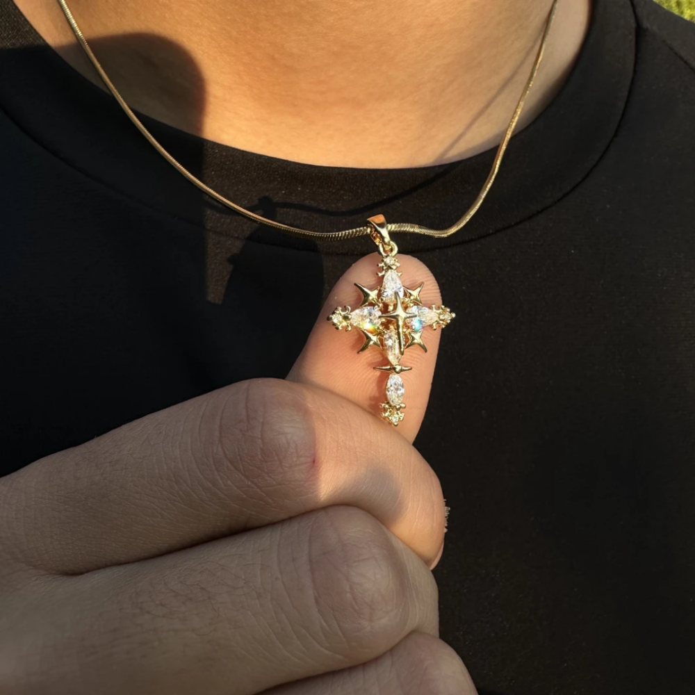 Luxury Cross Pendant Titanium Steel Paved Diamond Necklace