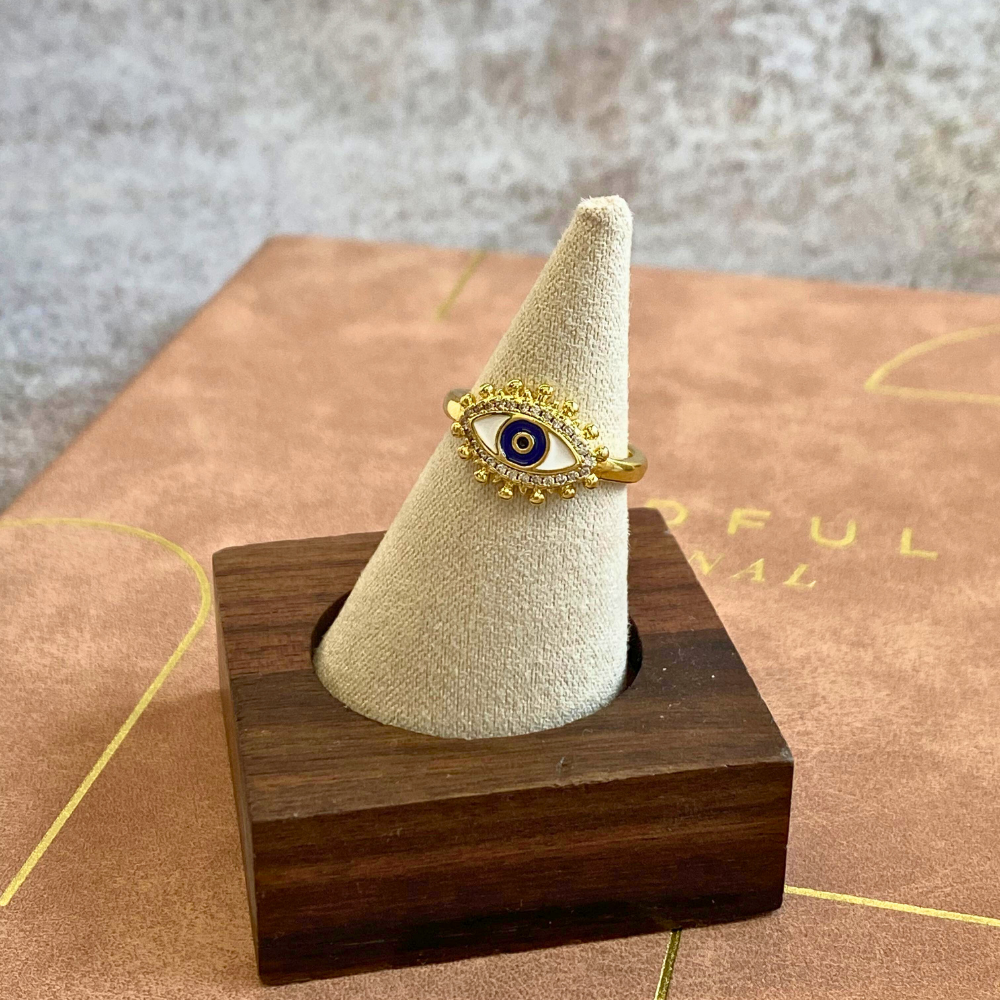 Deep Blue Evil Eye Protection Crystal Ring