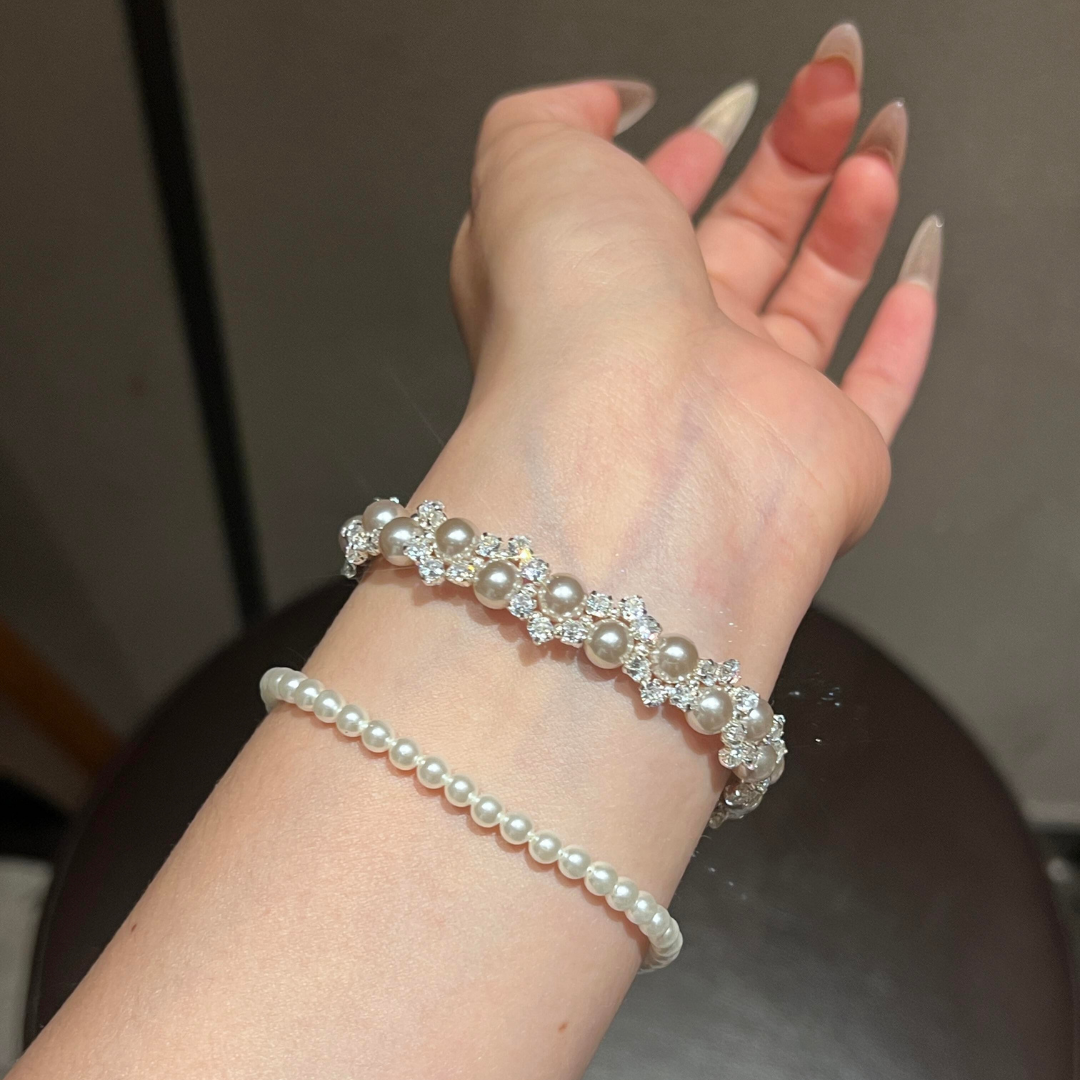 Handwoven French Tatting Pearl & Zircon Bracelet