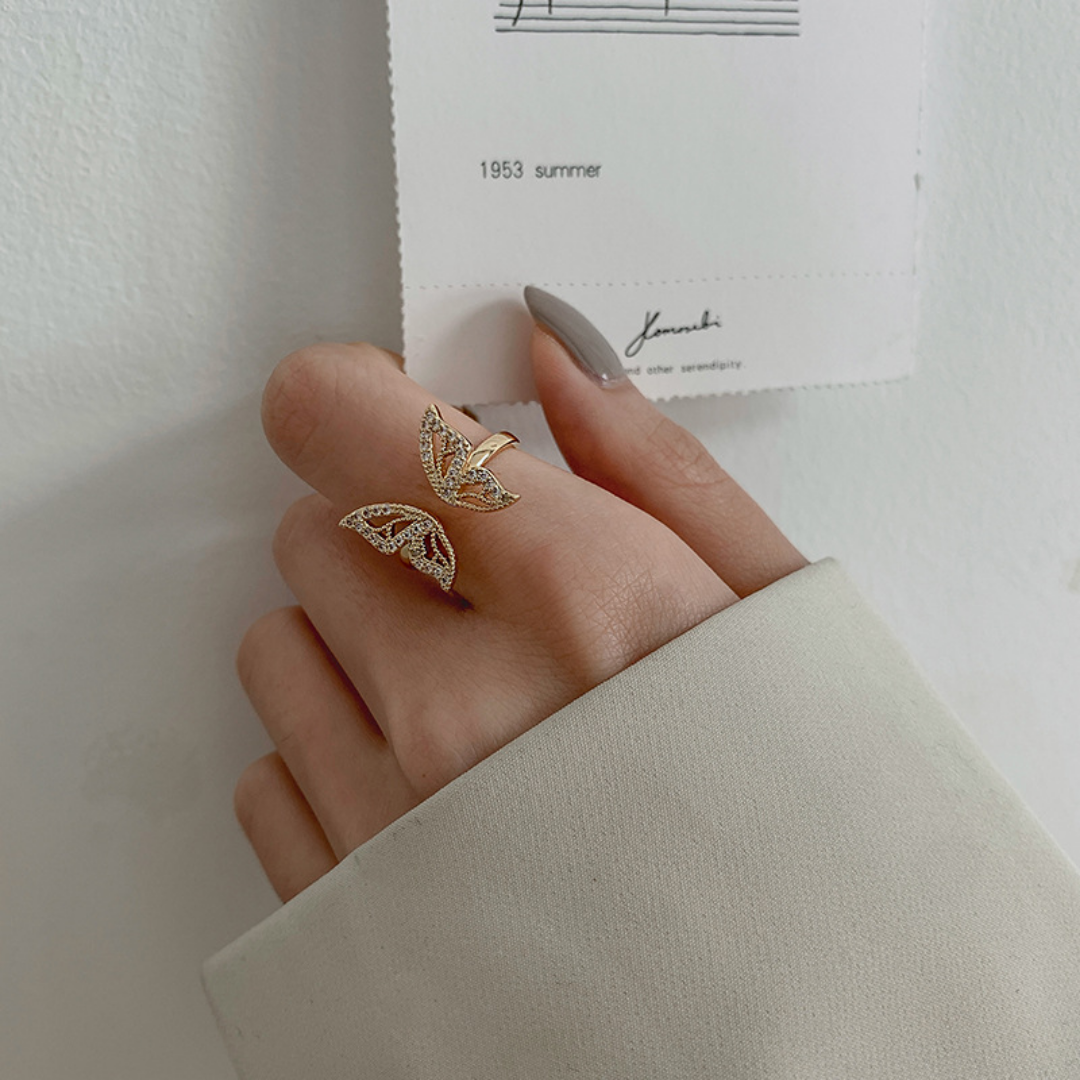 Adjustable Gold Butterfly Open Ring Dainty Wrap Ring