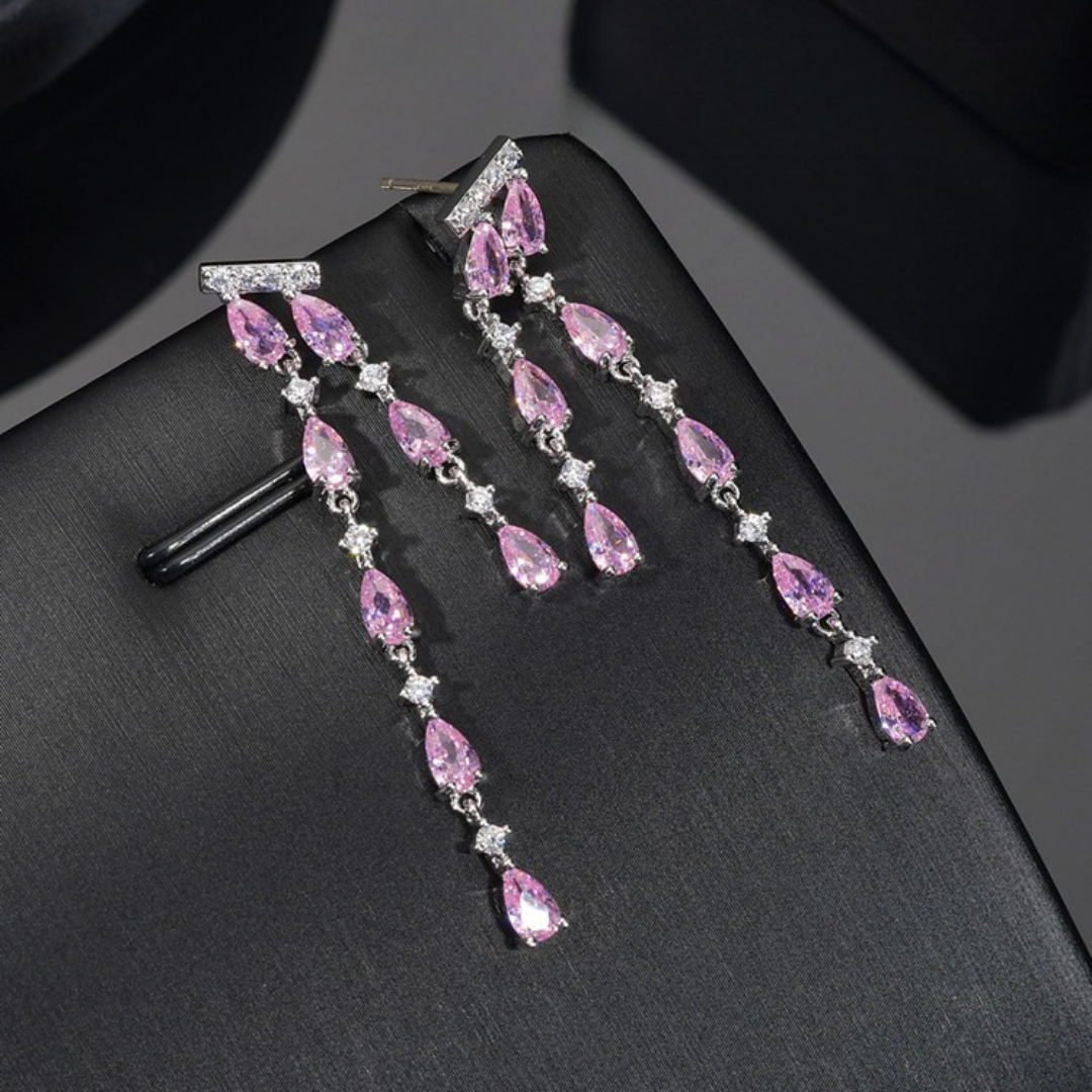 Green Teardrop Cubic Zirconia Dangle Elegant Statement Earrings